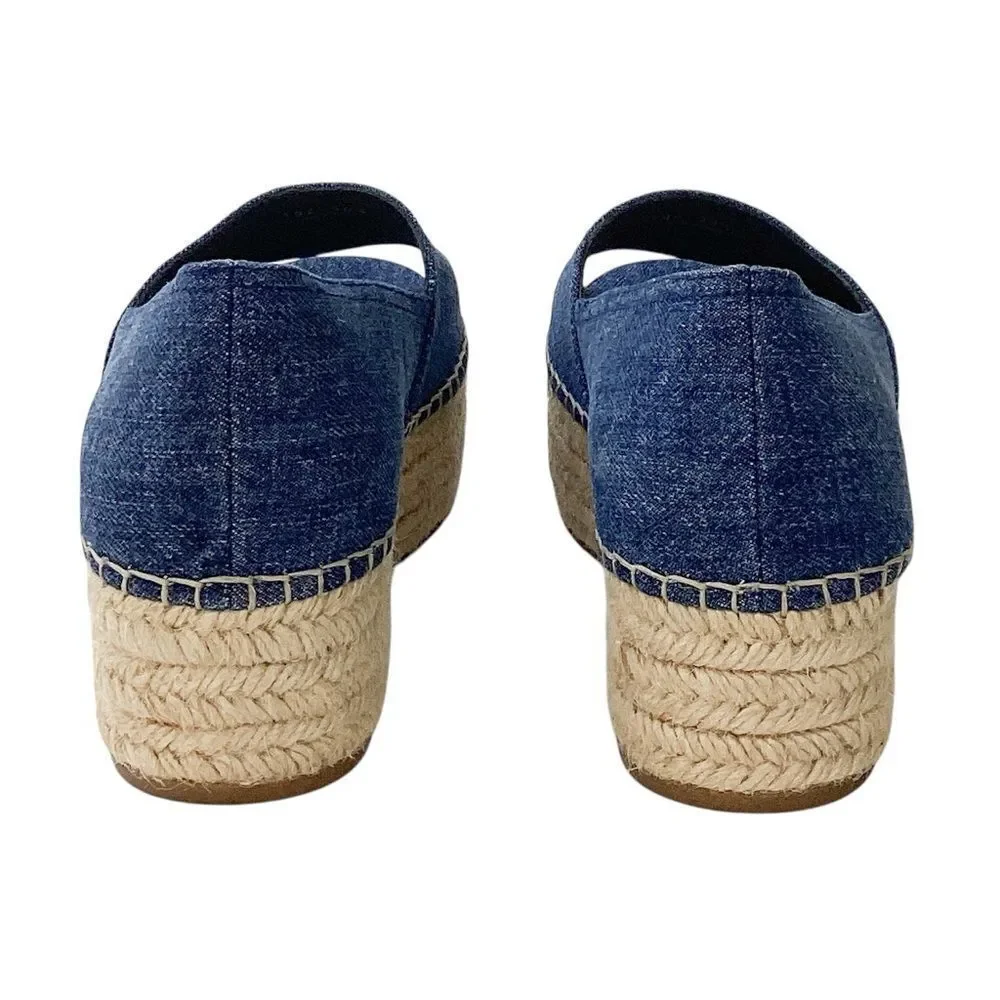 Miu Miu Blue Denim Platform Espadrille Sandals Sz 39.5 Peep Toe Designer